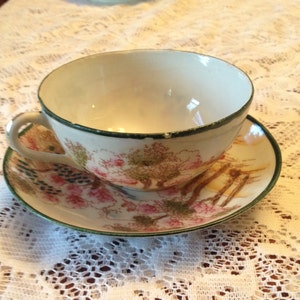 Nippon Antique Cup and Saucer Oriental  Fine  Handpainted Porcelain Free Shipping