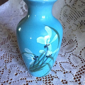 Vintage Hand Painted Ceramic Vase: White Floral Design