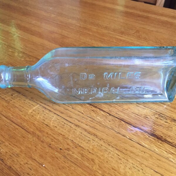 Antique Bottle Dr. Miles Medical Co. Turquoise Clear Glass Apothecary Medicine Drugstore Bottle Free Shipping