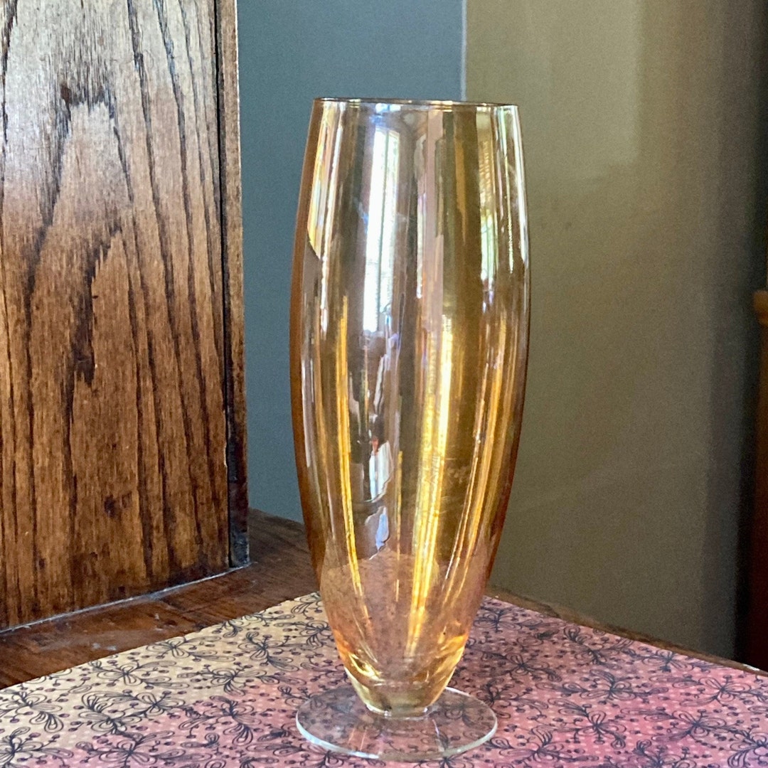 Marigold Gold Iridescent Vase Footed Pilsner Glass Vintage Free