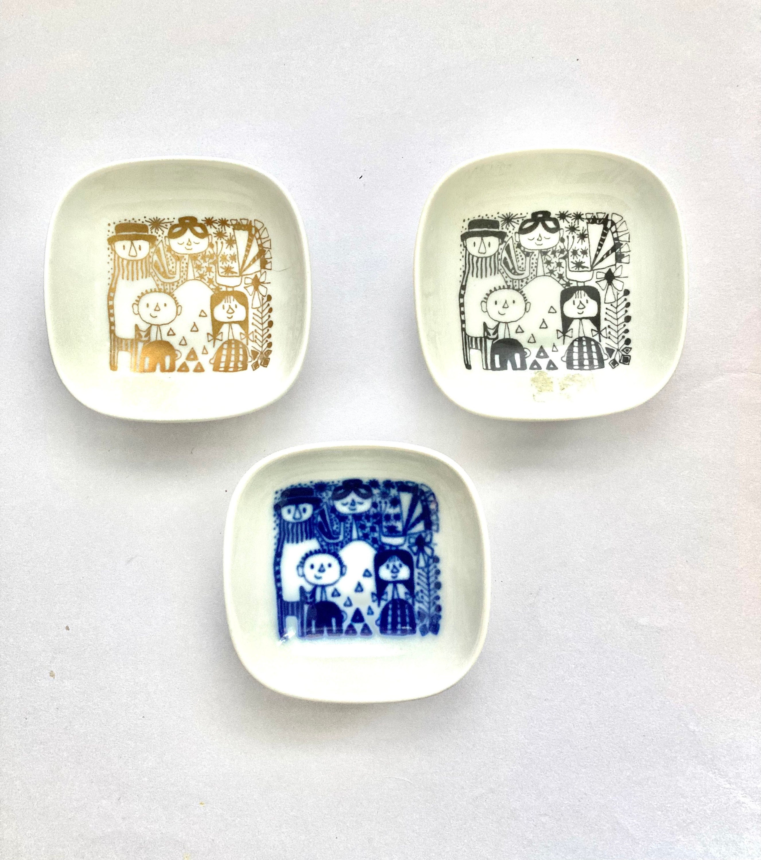 Vintage Porsgrund Norway Salt Cellars: Porcelain Bowls Set, People