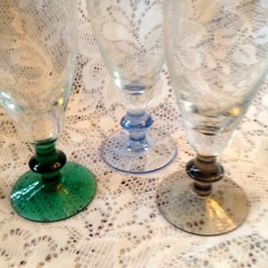 Vintage Colorful Stem Champagne Flutes - Set of 3