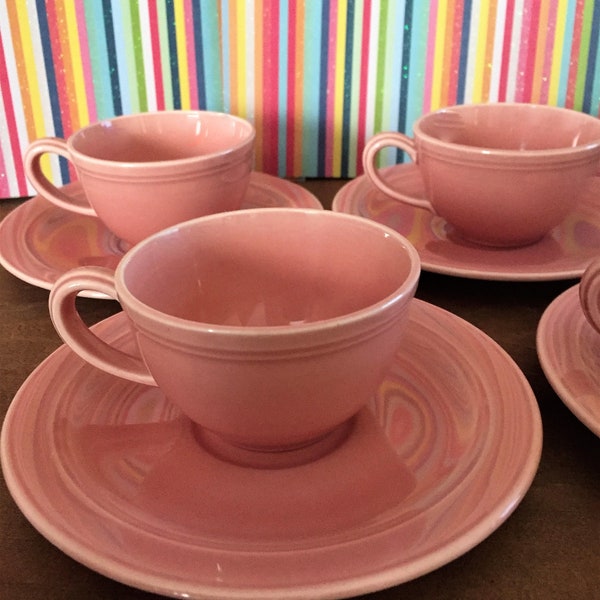 Vernon Kilns California Demitasse 4 Cup and Saucer Sets Vintage Pottery Ceramic Dinnerware Mid-Century Modern Shabby Chic Free Shipping