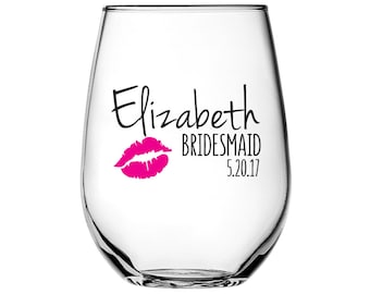 Lip Kisses Bridesmaid Glass DECAL only - Perfect for Bridal Parties | Wedding Party Decal | Bride and Bridesmaid Decal Vinyl Sticker
