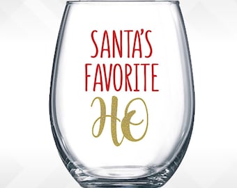 Santa's Favorite Ho - GLITTER Holiday Vinyl Sticker - Funny Wine Glass, Tumbler, Glitter Christmas Decal Decoration Gift