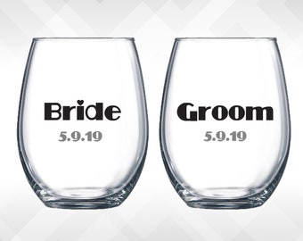 Bride and Groom Decals for Wine Glass, Champagne | Bride Groom Decals
