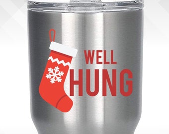 Well Hung (Stocking) - Holiday Vinyl Sticker - Funny Wine Glass, Christmas Decal Decoration Gift