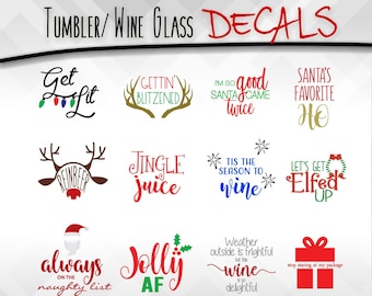 Christmas Decals - Holiday Vinyl Sticker - Funny Wine Glass, Christmas Decal Decoration Gift