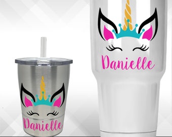 Unicorn Name Decal | Crown Unicorn Decal | Colorful Kid's Tumbler Decal | Tumbler Vinyl Decal Stickers