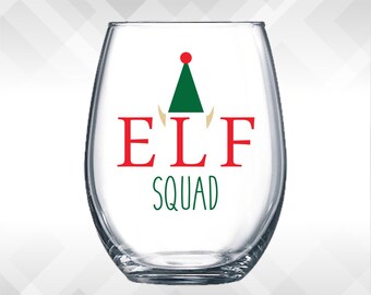 Elf Squad - Holiday Vinyl Sticker - Funny Wine Glass, Christmas Decal Decoration Gift