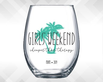 Girls Weekend Cheaper than Therapy Palm tree DECALS for Wine Glass, Yeti or Plastic Tumbler  - diy Vinyl Stickers | Girls' Trip Getaway