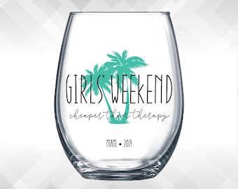 Girls Weekend Cheaper than Therapy Palm tree DECALS for Wine Glass, Yeti or Plastic Tumbler  - diy Vinyl Stickers | Girls' Trip Getaway