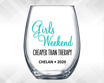 Girls Weekend Cheaper than Therapy DECALS for Wine Glass, Yeti or Plastic Tumbler  - diy Vinyl Stickers | Girls' Weekend Trip Getaway
