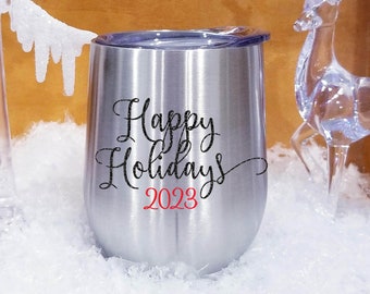 Happy Holidays Decal - Christmas New Years decals - Holiday Vinyl Sticker for wine glasses, tumblers, etc DECAL only