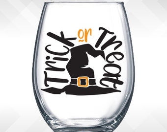 Trick or Treat Jack-o'-lantern Decal - Perfect for Halloween Parties - DIY Decals for Wine Glasses, Plastic Cups and Tumblers