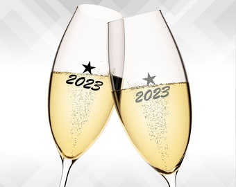 Set of 10 - 2023 star Decals- Perfect for Champagne glasses for New Years Eve, NYE, New Years Day Decorations