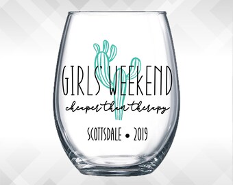 Girls Weekend Cheaper than Therapy Cactus Desert themed DECALS for Wine Glass, Yeti or Plastic Tumbler  - diy Vinyl Stickers | Girls' Trip G