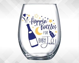 Baby Shower Decal - Poppin' Champagne and Baby Bottles -  Vinyl Sticker for wine glasses, tumblers, etc DECAL only