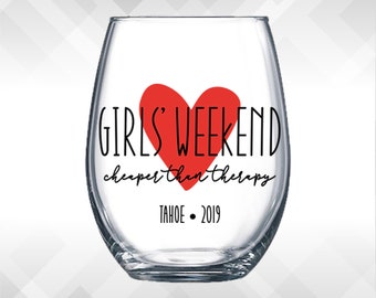 Girls Weekend Cheaper than Therapy Heart DECALS for Wine Glass, Yeti or Plastic Tumbler  - diy Vinyl Stickers | Girls' Trip Getaway