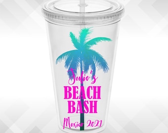 Beach Bash DECALS | for Wine Glass, Yeti or Plastic Tumbler | diy | Vinyl Stickers | Girls' Trip Getaway Palm Tree