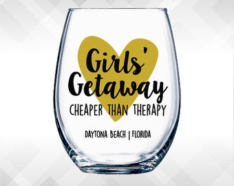 Girls Getaway | Cheaper than Therapy Heart DECALS | Customize | for Wine Glass, Yeti or Plastic Tumbler  - diy Vinyl Stickers | Girls' Trip
