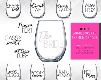 Bachelorette Party Decals - Multiple Sayings - Fun, Girls Night Out - Set of 12