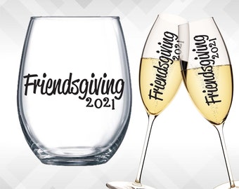 Friendsgiving Decal - Thanksgiving decals - Holiday Vinyl Sticker for wine glasses, tumblers, etc DECAL only