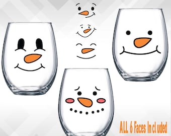 Snowman Face Decals - Winter Holiday Vinyl Sticker - Christmas Decal for Wine Glasses, Shadow Boxes & More