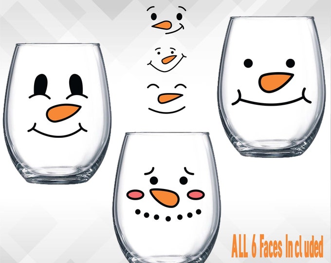 Featured listing image: Snowman Face Decals - Winter Holiday Vinyl Sticker - Christmas Decal for Wine Glasses, Shadow Boxes & More