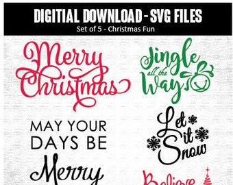 SVG Digital Download - Set of 5 Christmas and Winter SVG files | Make decals | for Silhouette Cricut vinyl cutting machines