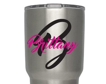 Initial Name Custom Decal - Vinyl Sticker - Monogram Yeti Tumbler Decal - Choose TWO Colors & Size!