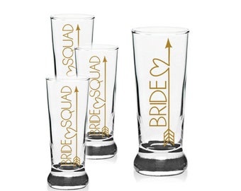 Set of 10 - Bride SQUAD decals and one Bride decal - Bachelorette, Bridal Party Decals for Shot Glasses, Wine Glasses, Plastic Tumblers