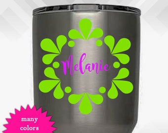 Flower Splash Circle Name Custom Decal - Vinyl Sticker - Monogram Yeti Tumbler Decal - Choose TWO Colors & Size!