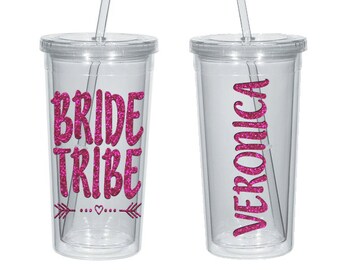 Bride Tribe and Bride Bachelorette Party Tumbler Decals - GLITTER available - Bachelorette Sticker - Vinyl Decal Set