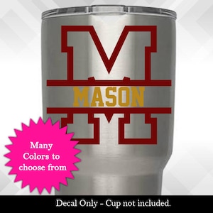 Custom Initial and Name Decal - Athletic University Style Font | Vinyl Decal for Tumblers, Wine Glass, Beer Mugs and More