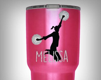 Cheerleader Decal Name Vinyl Sticker - Team Colors - Customizable for any style tumbler - Decal Only