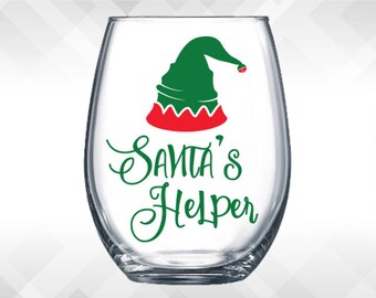Elf Wine Glass Decal-Santa's Helper Sticker - Holiday Vinyl Sticker - Wine Glass, Beer Mug, Christmas Decal Decoration Gift