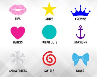 Set of 10 Decals | You choose:  Lips, Anchors, Crowns, Hearts, Polka Dots, Stars, Snowflakes, Bows Stickers