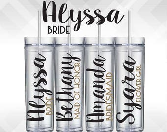 Bridal Party Bridesmaid Decal for Glasses or Plastic Tumblers - Vinyl Sticker