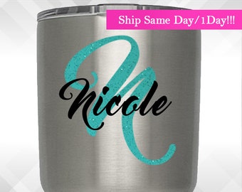 Glitter or Holographic Initial Name Decal - Personalize Name Customize for Yeti Decal Only