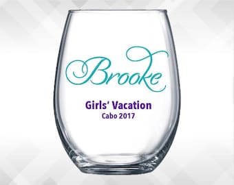 Custom Name DECALS for Girls' Vacation, Ladies Trip, Girls Night Out - diy vinyl stickers - for wine glasses, yeti, tumblers