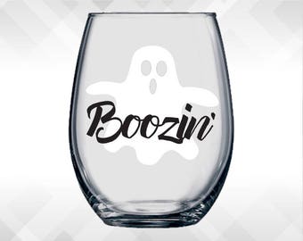 Boozin' - Halloween Decal for Wine Glasses, Plastic Cups and Tumblers | Halloween Sale