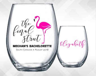 Flamingo Bachelorette - The Final Strut | Bachelorette Weekend Party Wine Glass or Plastic Tumbler DECALS | Glass not included.