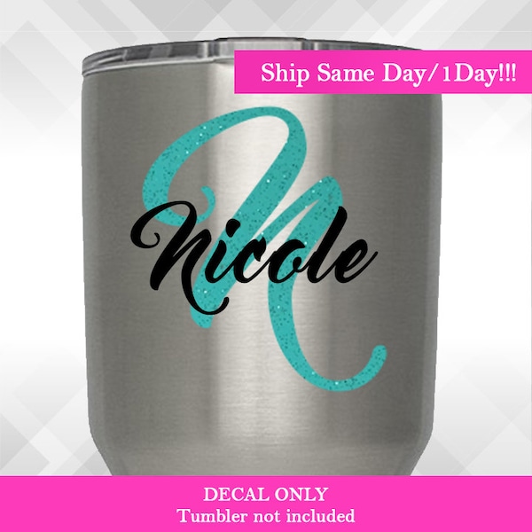 Glitter or Holographic Initial Name Decal - Personalize Name Customize for Yeti Decal Only