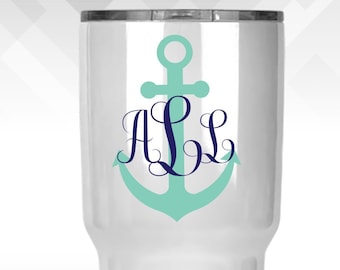 Anchor Monogram Custom Decal - Vinyl Sticker - Initials Monograms for Tumbler Decal