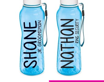 Name Decals with custom line of Text - Junior Groomsman, Ring Security, Bridal Party Water Bottle, Wine Glass, Tumbler DECALS