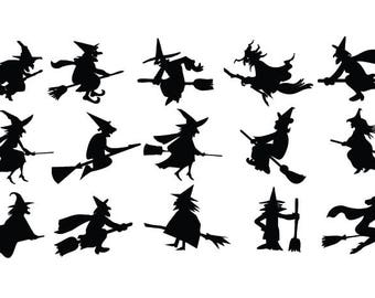 3" Halloween Witch SET - Sheet of 15 Decals for Halloween - Halloween Decorations - For Windows, Door, Pumpkins, Cups and More
