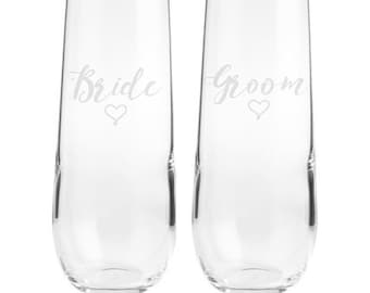 Bride Groom Decal Set | Etched Vinyl Set of 2| Bride Heart Groom Heart | Wedding Decals - Decal Only
