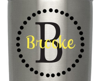 Initial Circle Custom Name Decal - Vinyl Decal Sticker - Monogram Name Yeti RTIC Tervis Cup Decor Decal - Choose TWO Colors & Size!