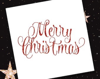 Merry Christmas *GLITTER* script lettering - Holiday Vinyl Sticker - Christmas Decal for Shadow Boxes & More